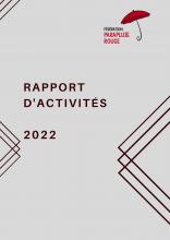 Page de garde en gris et rouge, avec le logo de la FPR et écrit "Rapport d'activités 2022"